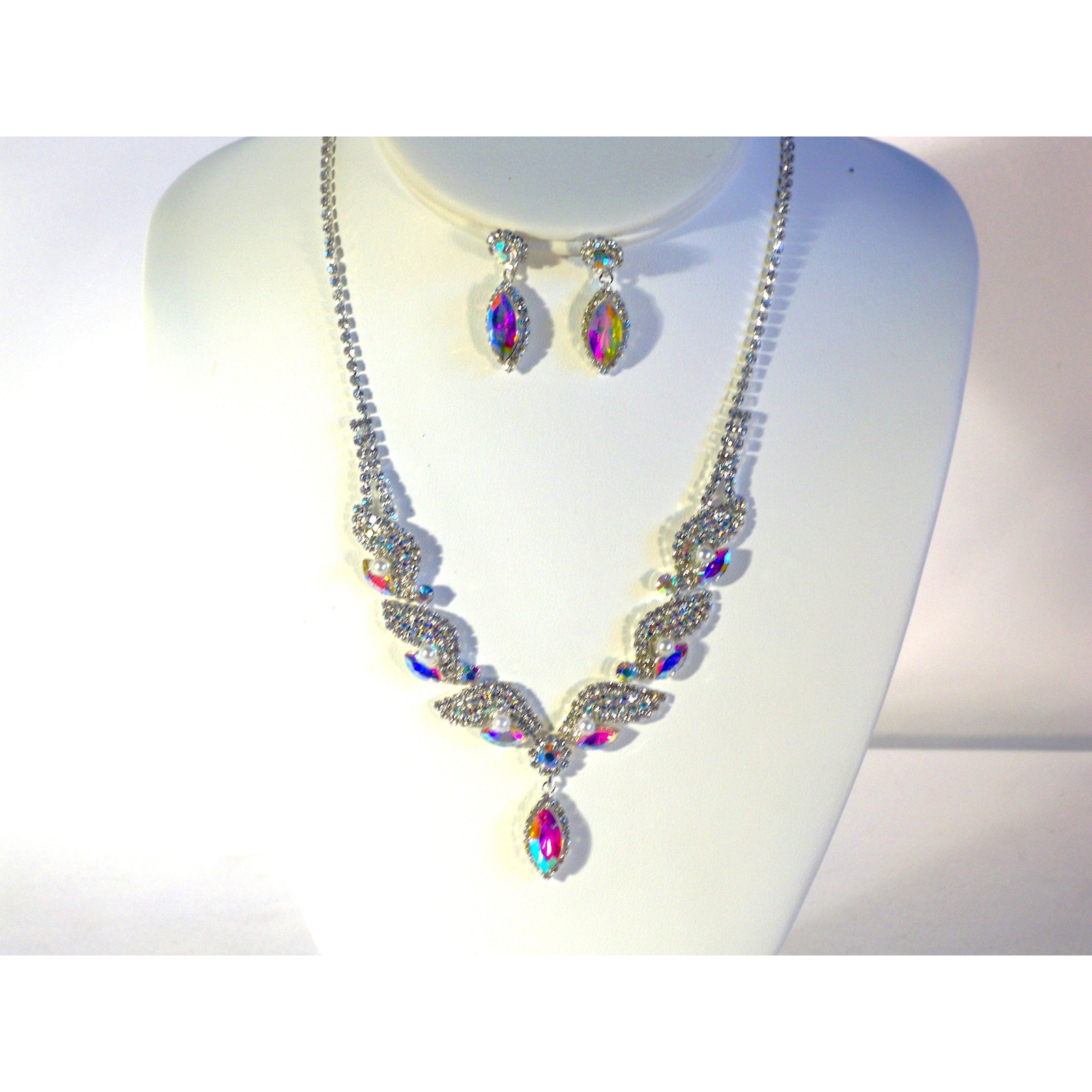 Silver Ab Rhinestone Necklace Set,Wedding Mob Prom Party Formal Evening Necklace